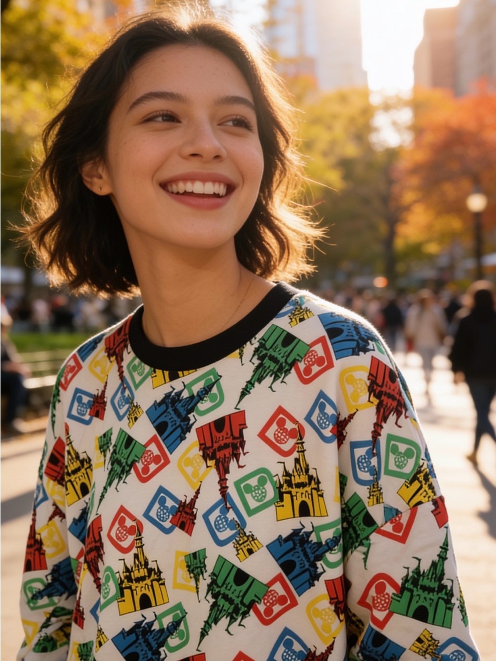 Unisex’s Colorblock Castle Print Crewneck reversible Sweater - White Multi Color